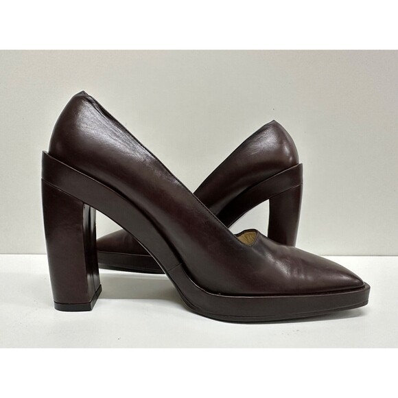 Gucci women size 8B brown leather square closed toe high block heel - Picture 5 of 13